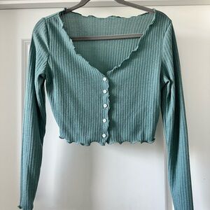 Shein Ribbed Green Button-Up Women's Top